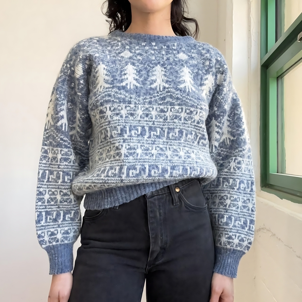 Blue and White Patterned Women's Sweater